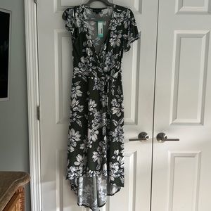 Fortune + ivy green floral faux wrap dress